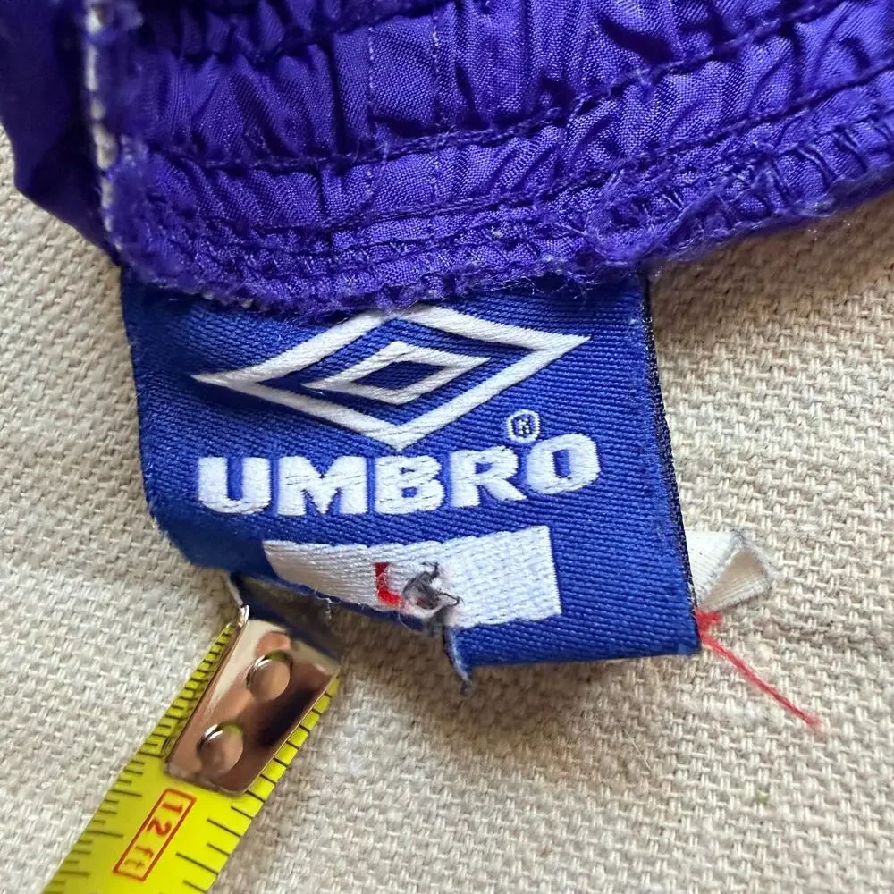 Vintage 90's Umbro Shorts Mens L Drawstring Made in USA Satin Soccer Nylon Blue